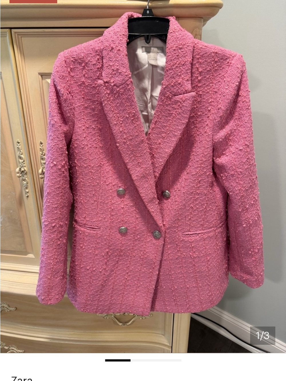 H&M Bubblegum Pink Tweed Double-Breasted Blazer